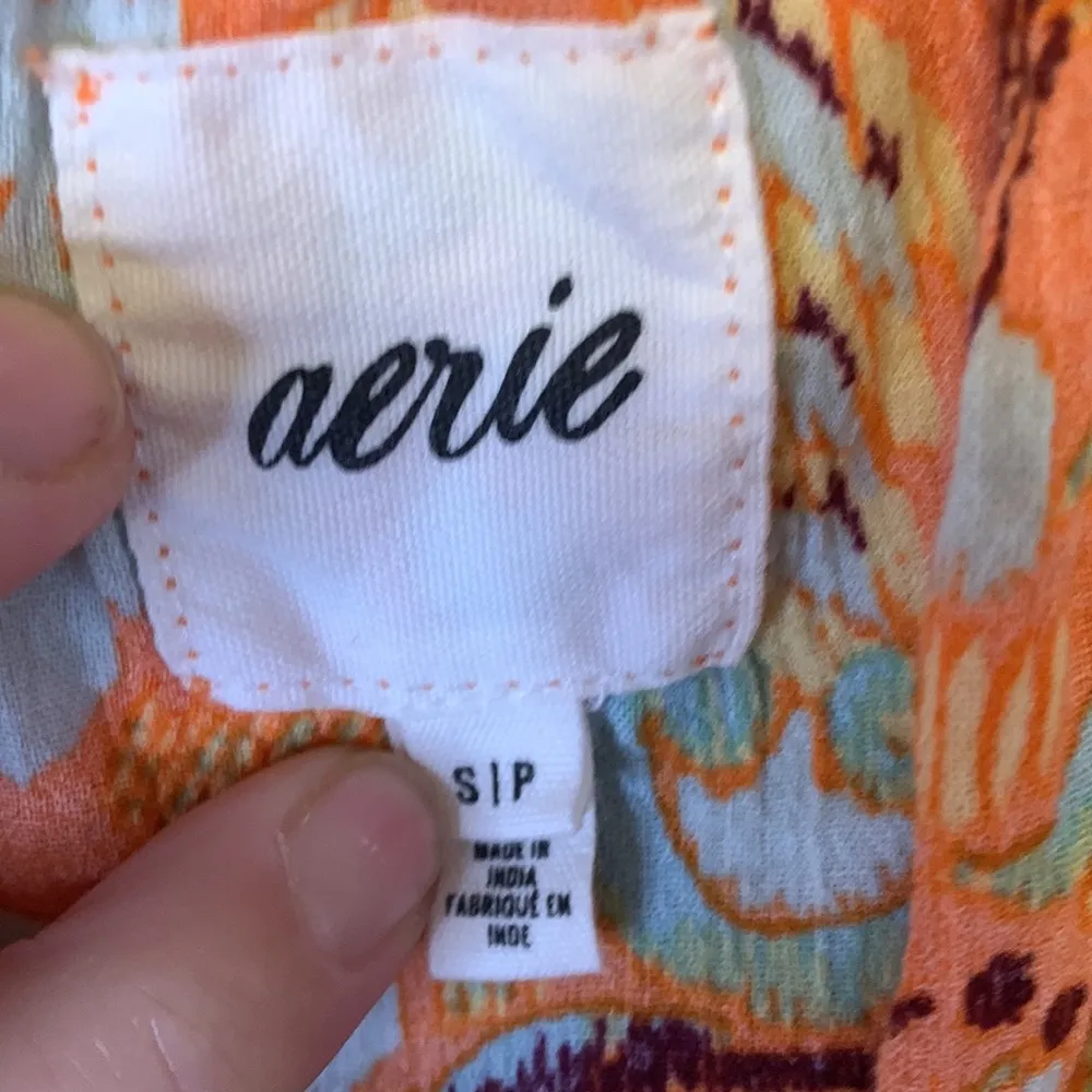 Aerie 100% Cotton Orange Floral Dress with Smocked Waistband Size S - Image 2