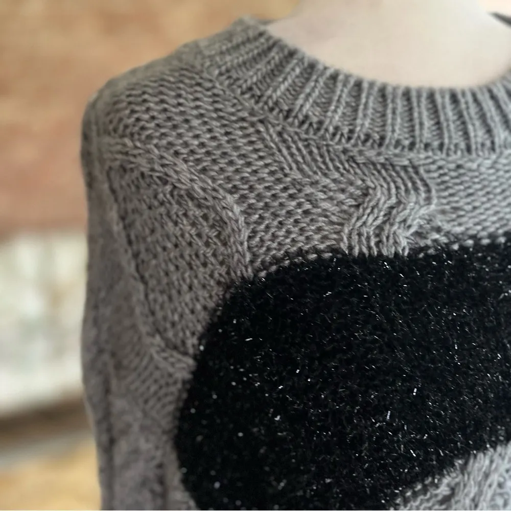 Mango MNG Armenia Sweater Dress Black Gray Metallic Cable Knit Mini 4 Striped - Image 6