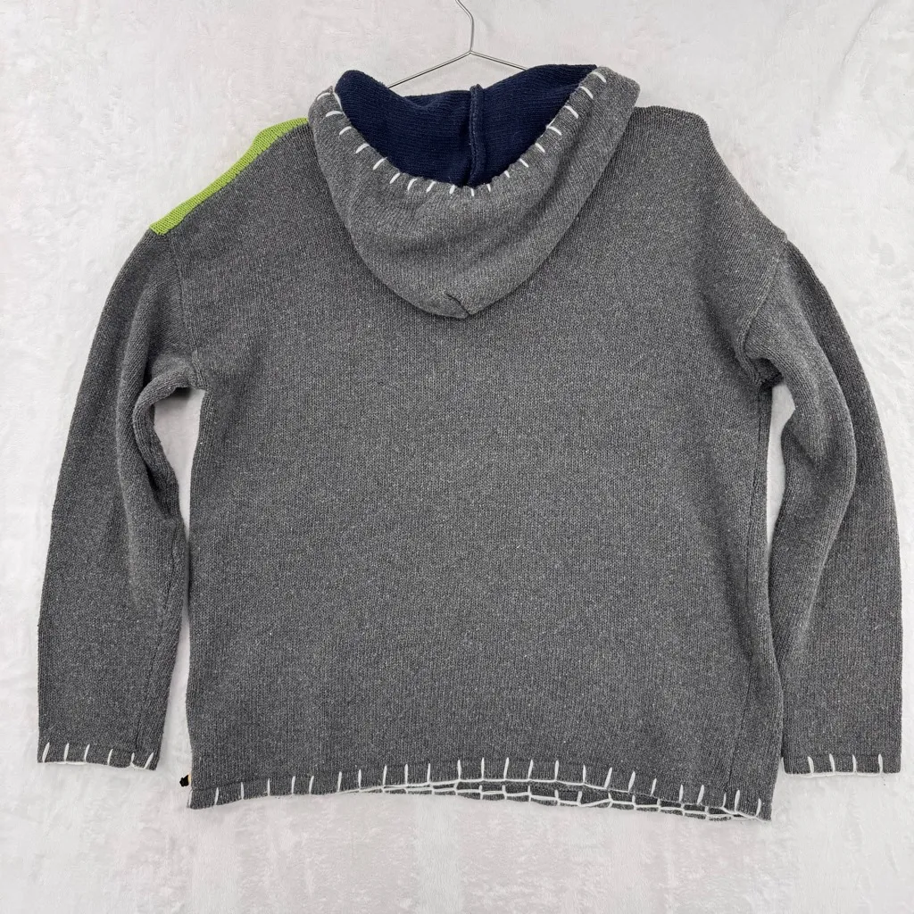 Gray Green Colorblock Hooded Sweater Pocket Beads Toggle Button Boho Asymmetric Size XL - Image 4