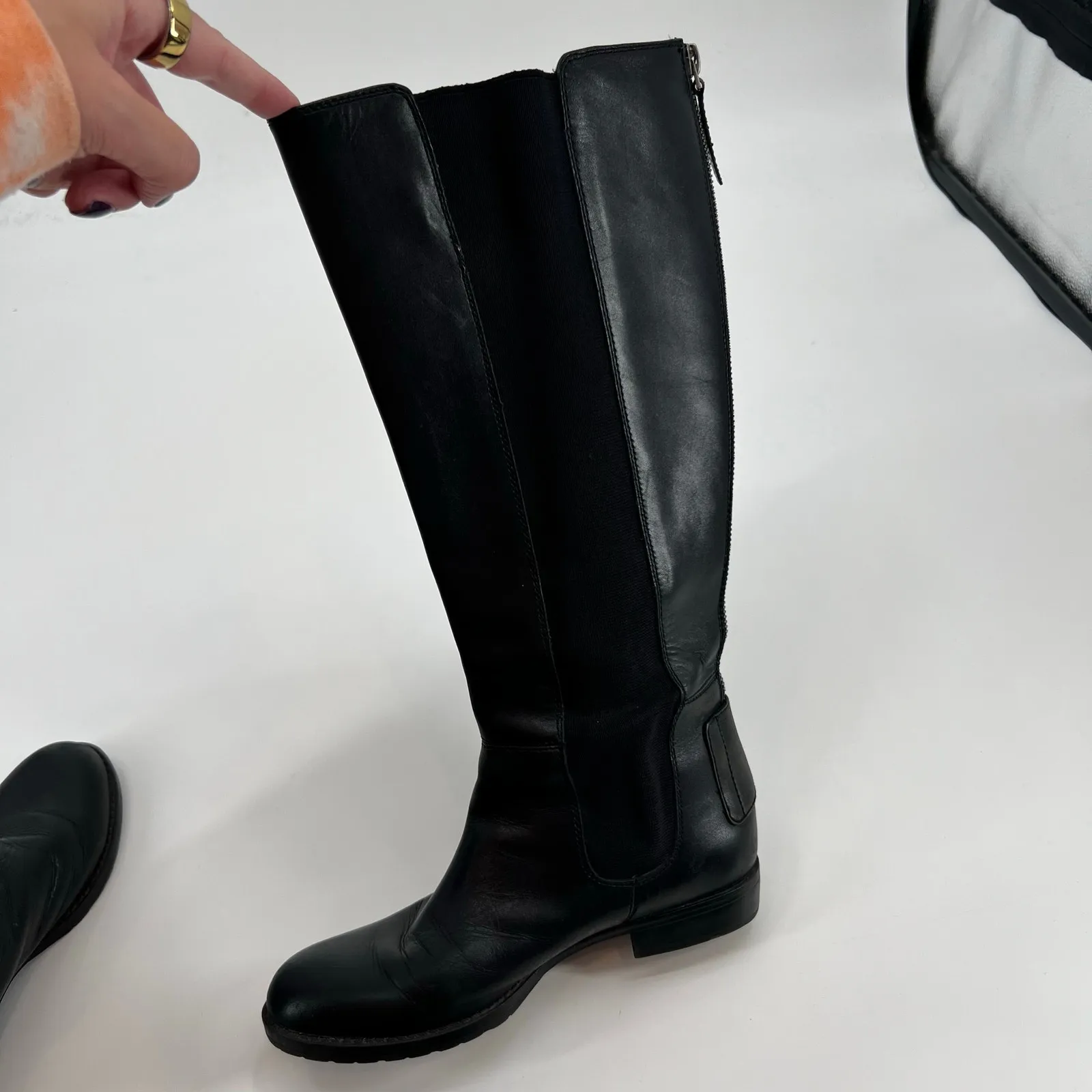 Franco Sarto Tahini Black Leather Women's Fashion Riding Knee Boots size 6.5 - Image 7