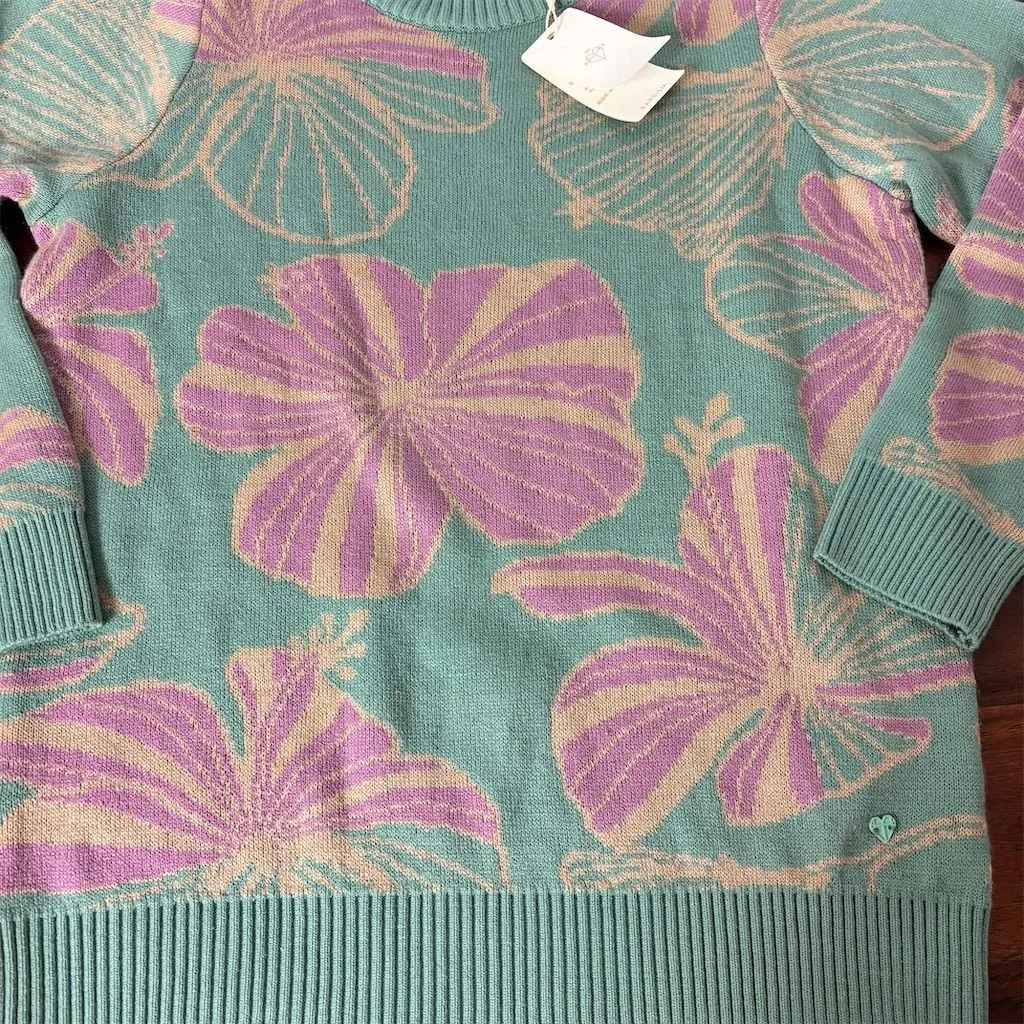 Rareism Women's XS Blue‎ Floral Crew Neck Pullover Sweater Long Sleeve Blue - Image 2