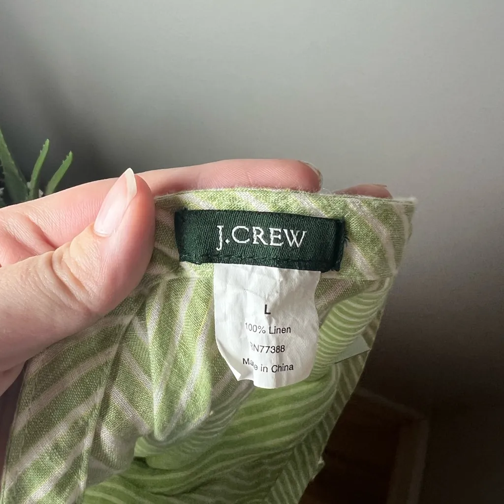 J. Crew Green Stripe Raw Hem Midi Peasant Skirt 100% Linen Cottagecore Size L - Image 3