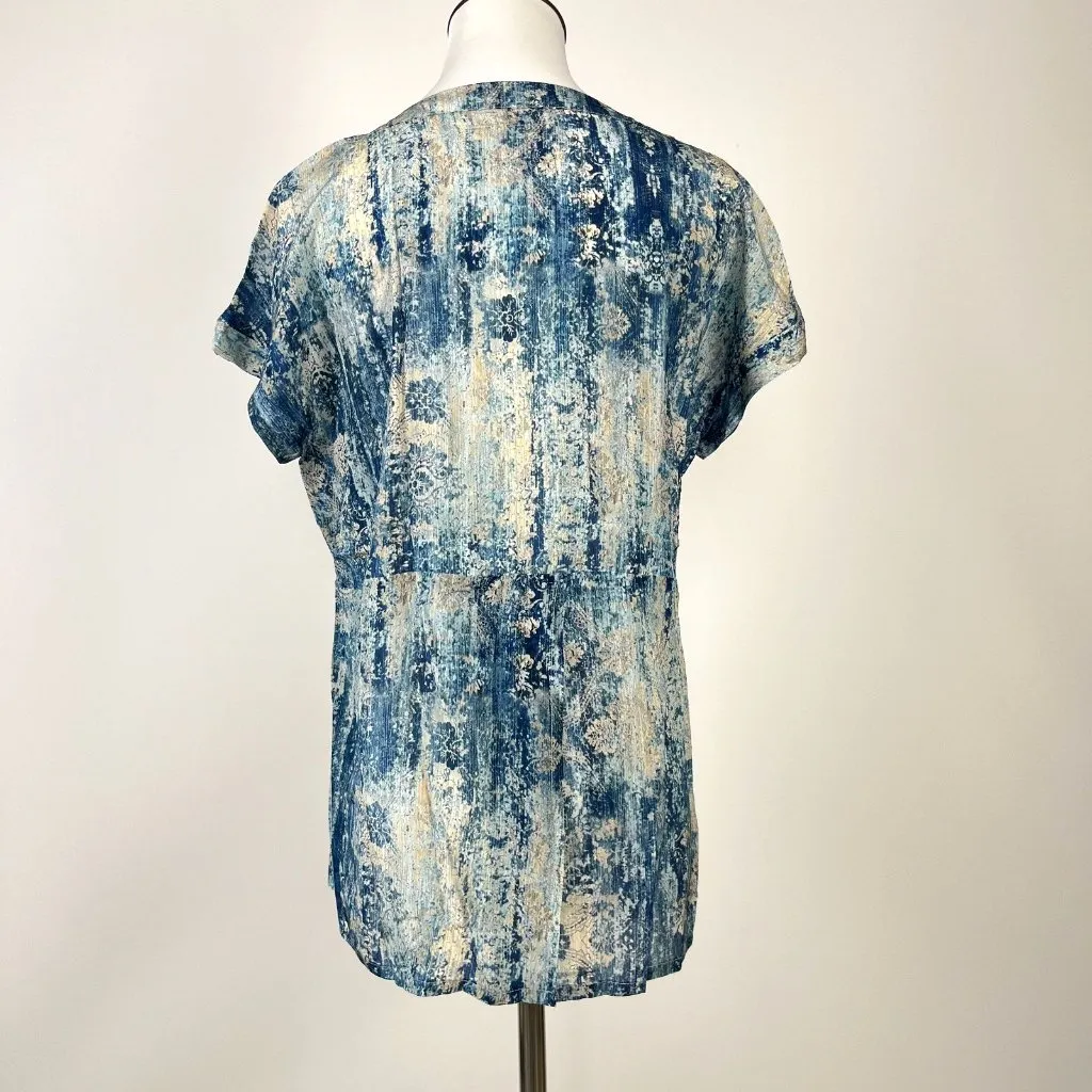 NWOT Johnny Was Santorini Blouse Silk Pete Greta Women Size XS Blue Short Sleeve - Image 6