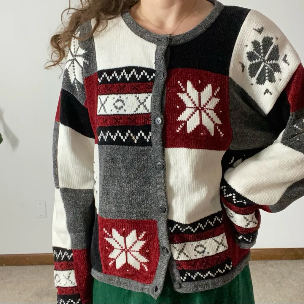 VINTAGE CHRISTOPHER & BANKS Chenille Christmas Cardigan - Image 2