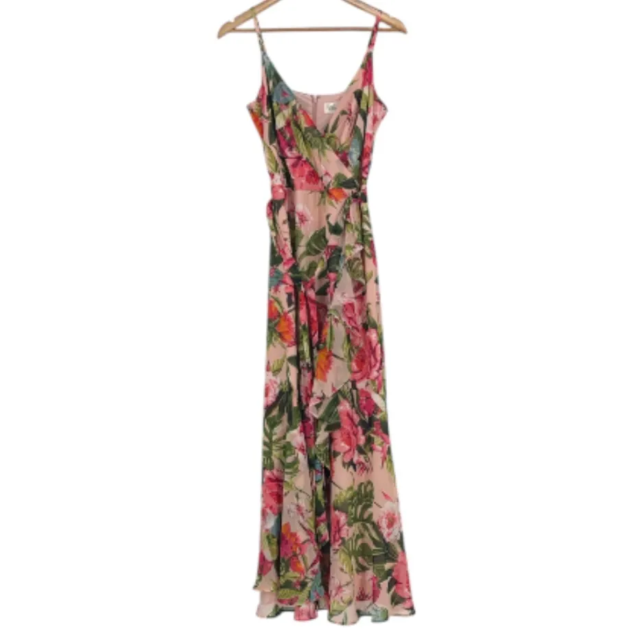 Eliza J Floral Sleeveless Pleated Ruffled Chiffon Maxi Dress Womens Size 10 Pink - Image 2