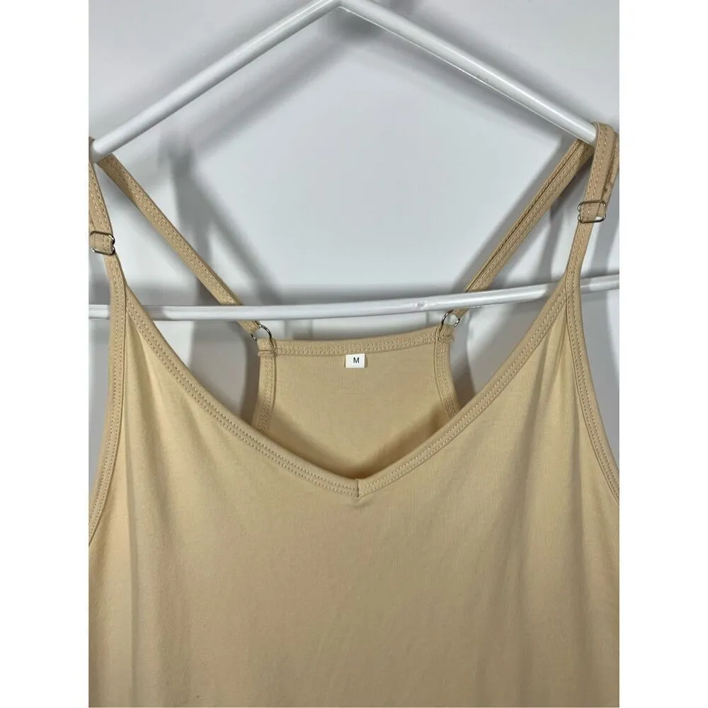 Women's Adjustable Strap with Pockets Slip On Jumpsuit Beige Size Medium NWOT Tan - Image 4