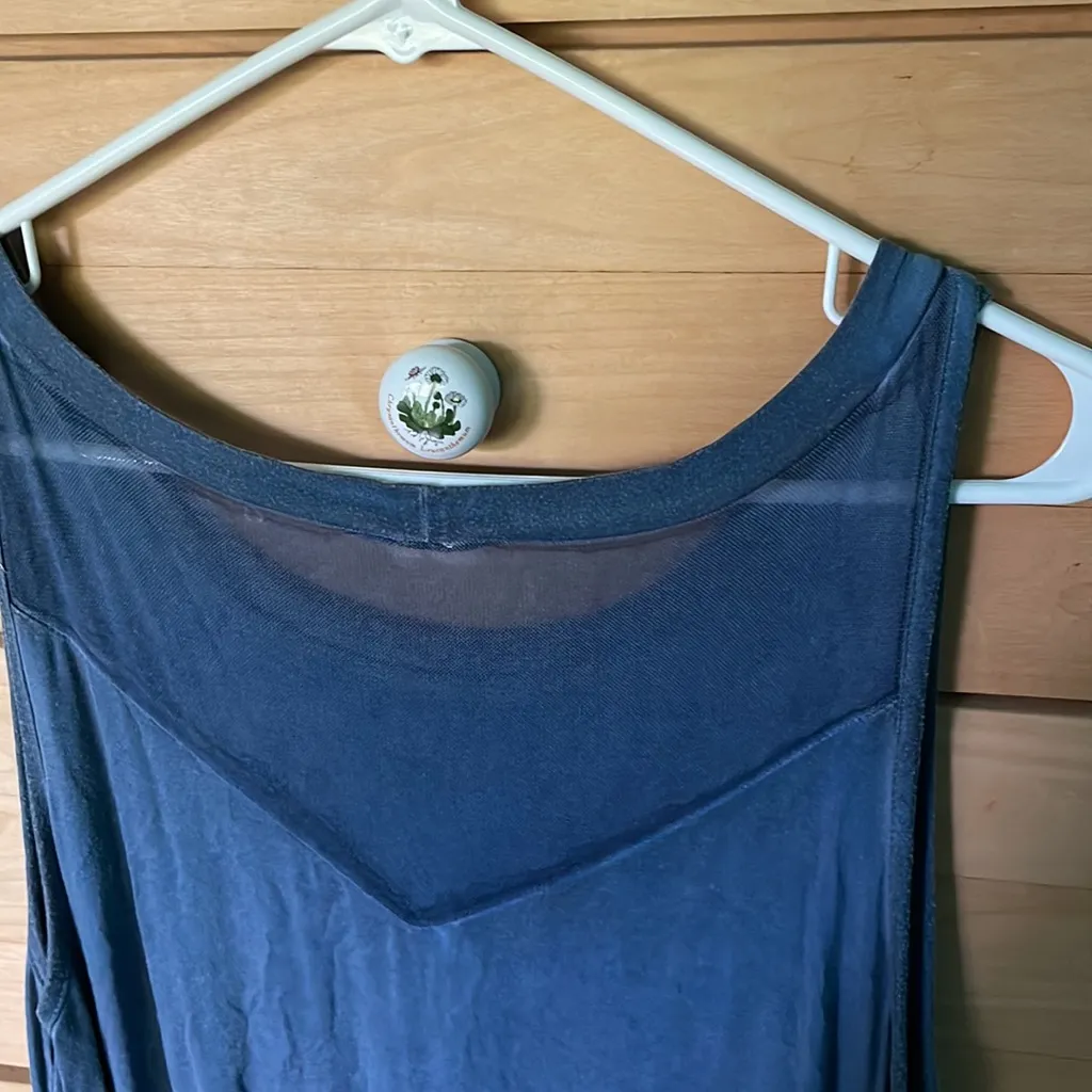 Blue Shift Dress with Sheer Neckline Size L - Image 2