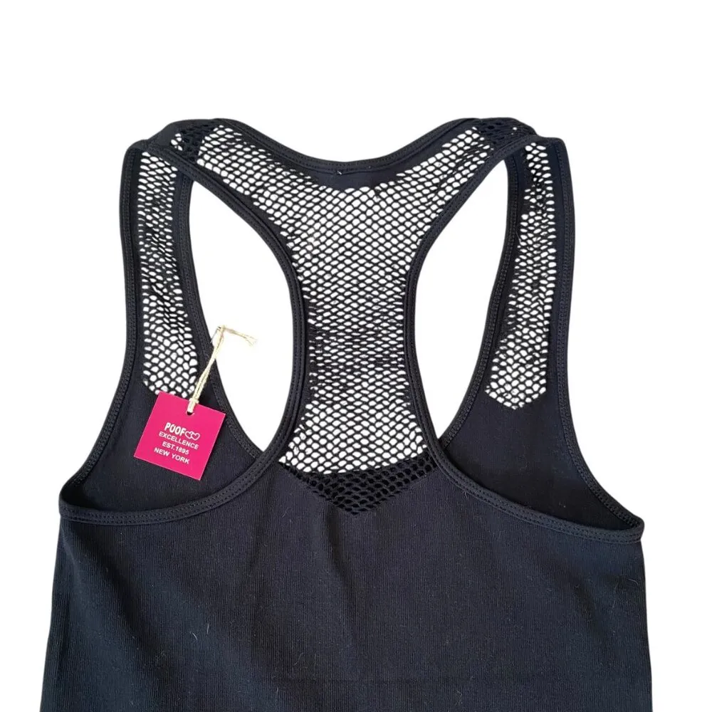 Poof M/L black racerback stretchy women's tank top summer NWT! - Image 3