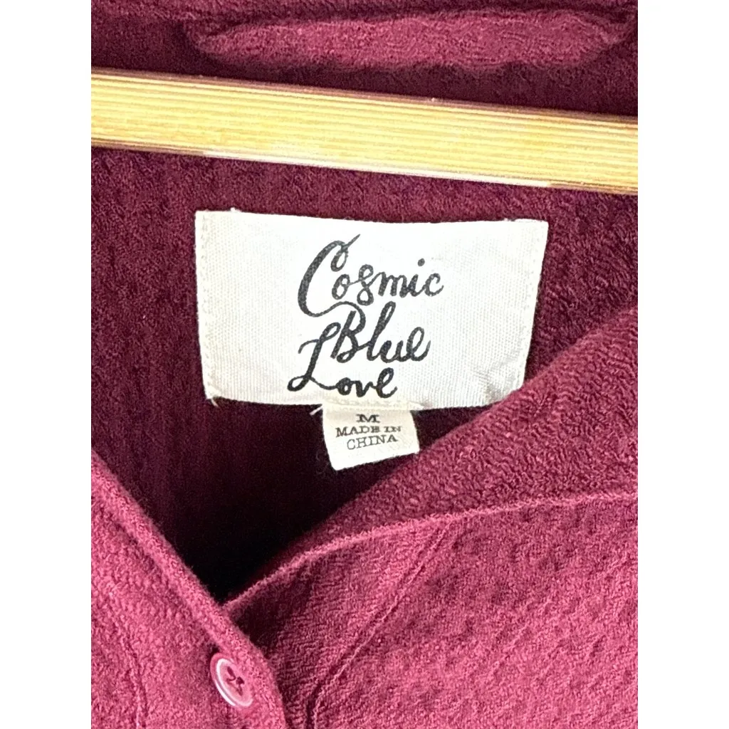 Cosmic Blue Love Womens Textured Burgundy Button - Image 2