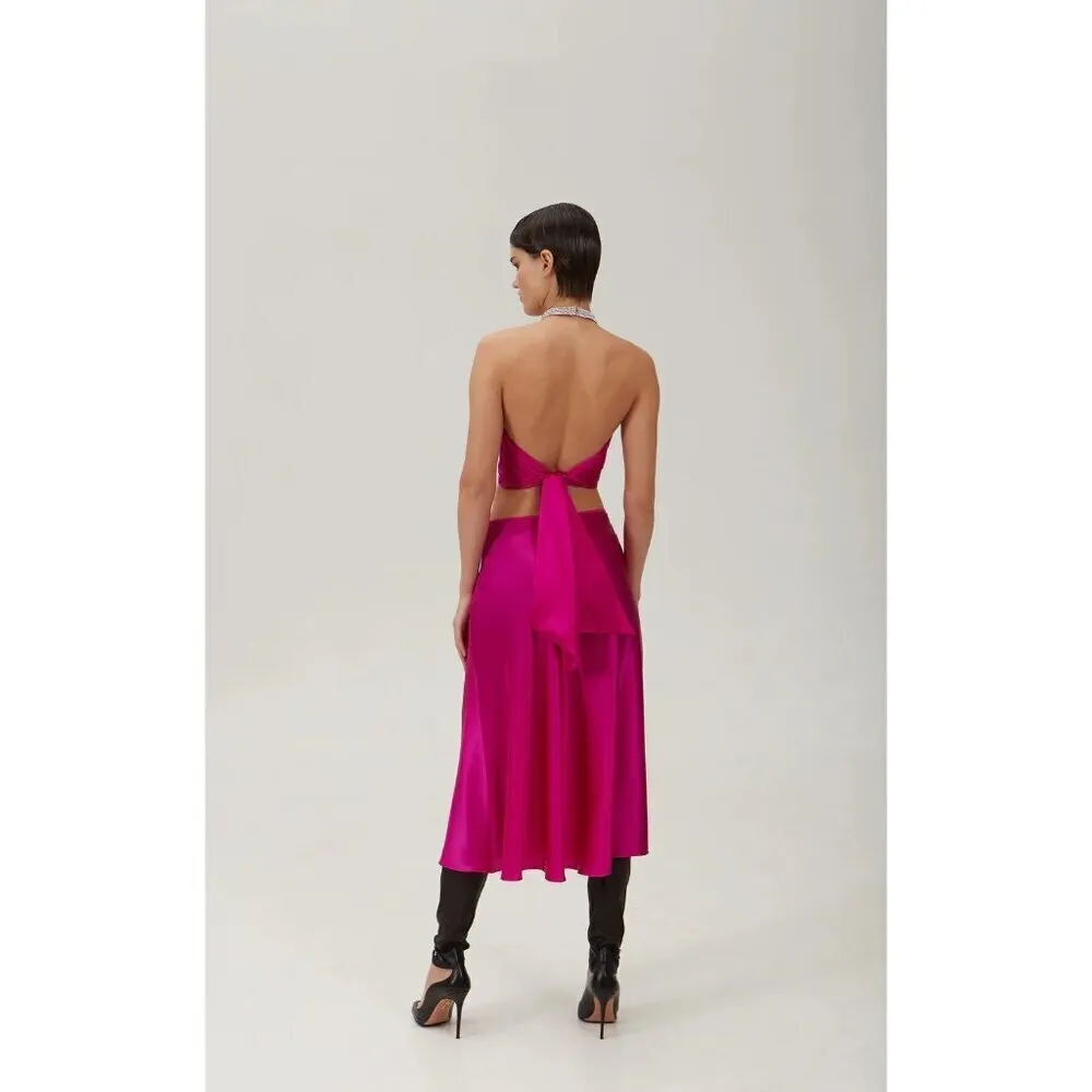 Nue Studio Laetitia Skirt in Fuchsia Pink Small New Womens Satin Midi - Image 11