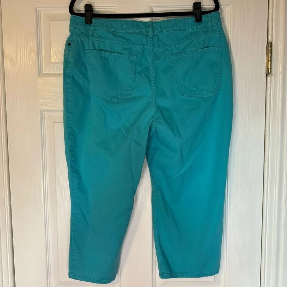 Talbots Curvy Aqua Crop Pants 16P Stretch Cotton Capri Comfort Fit - Image 2