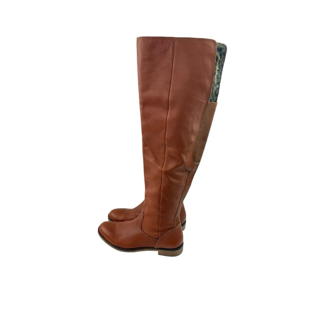 *Lucky Brand Generall Boots Womens 7? Brown Leather Tall Faux Fur Foldover Zip - Image 10