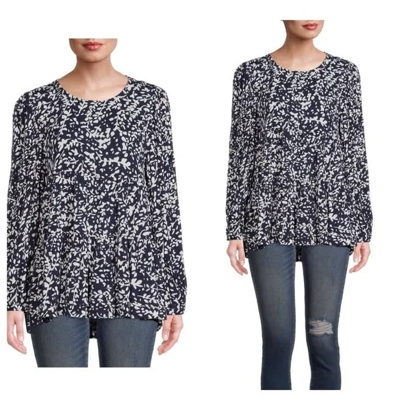 NWT Time and Tru Women's Tiered Blue White Spring Feminine Flowy Top SZ Small - Image 2