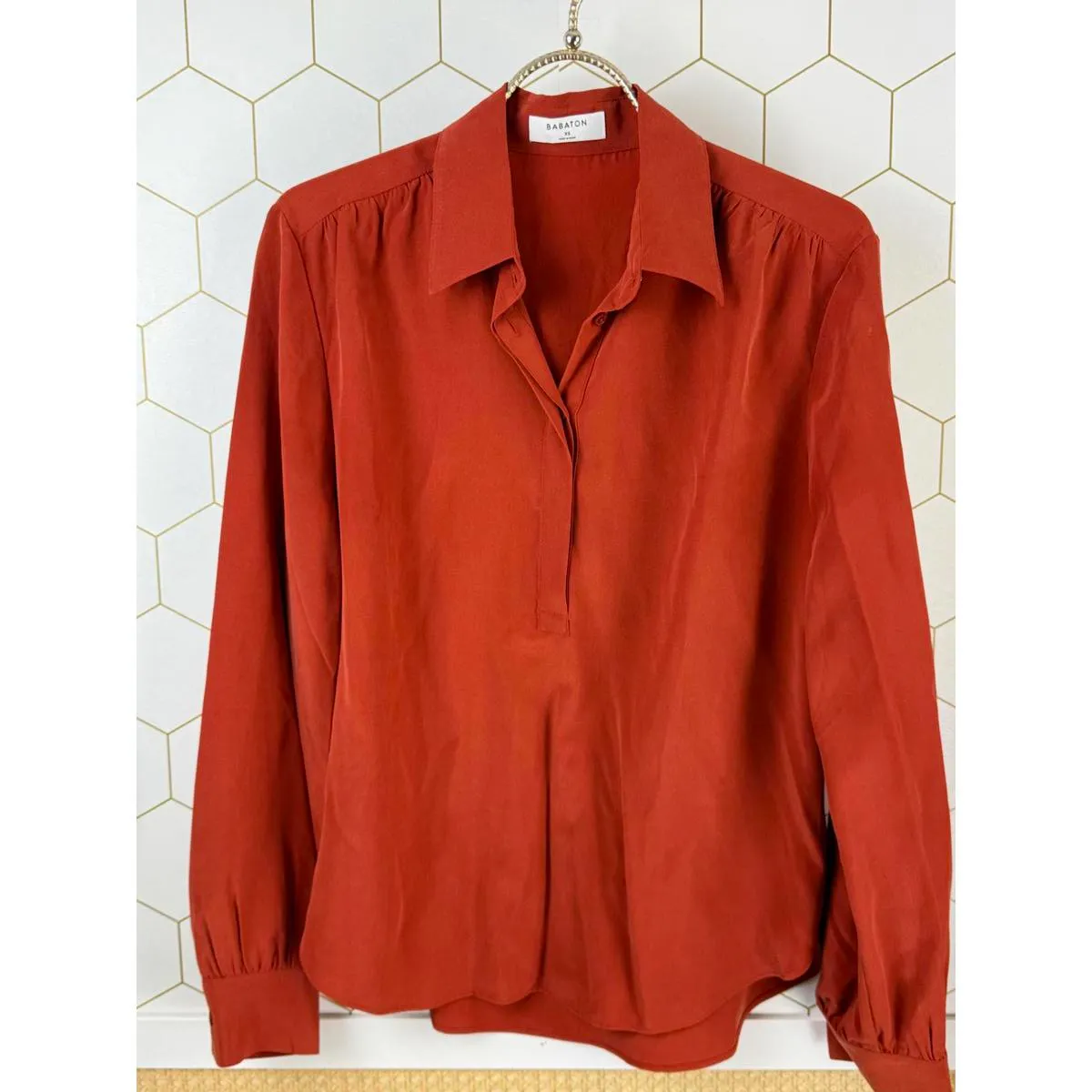 Babaton from Aritzia Relaxed Fit Rust Orange Silk Blend Blouse - Size - XS - Image 7