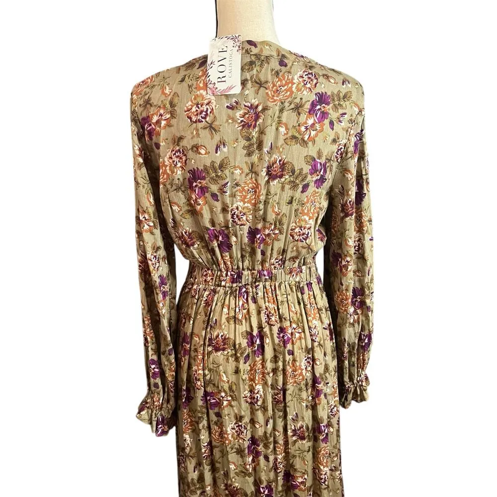 Sweet Lemon | NEW Women's Olive Green Orange Floral Festival Maxi Dress Sz M Size M - Image 5