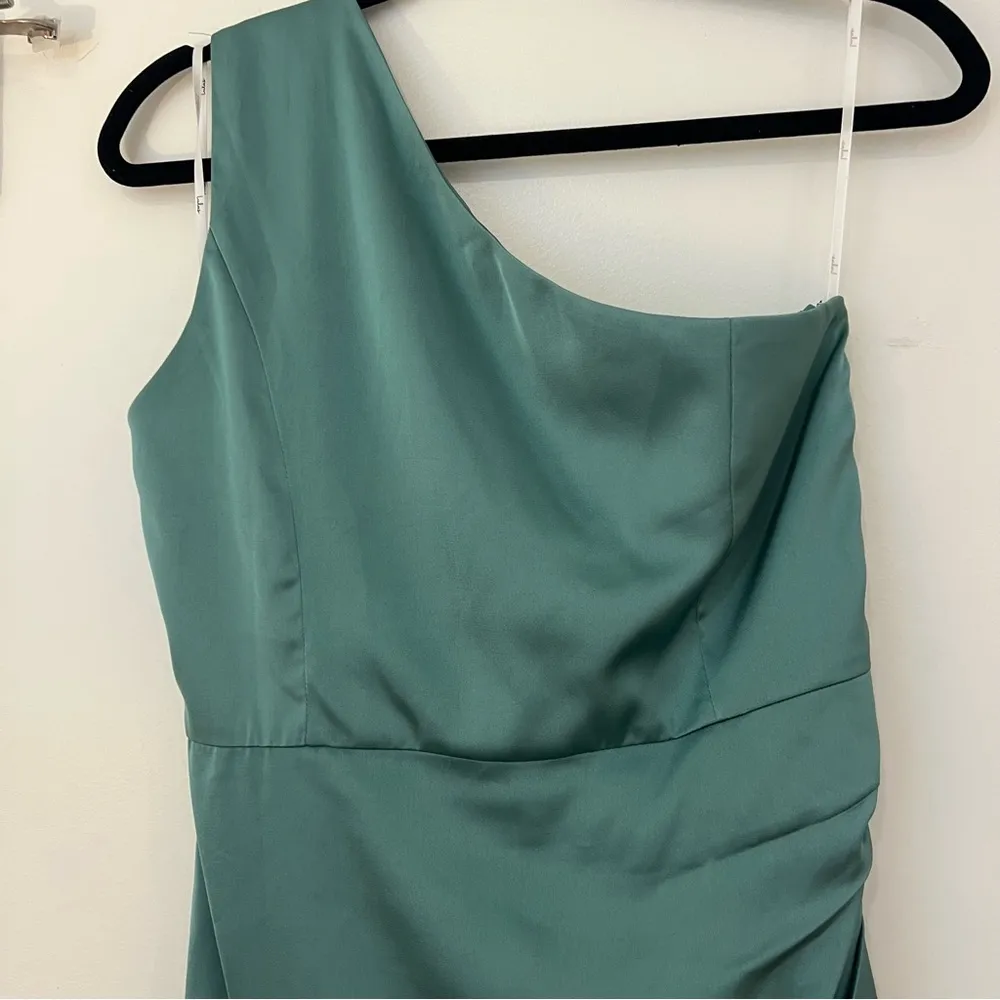 Lulu’s Love Me Tonight Sage Green Satin One-Shoulder Mini Dress - Image 10
