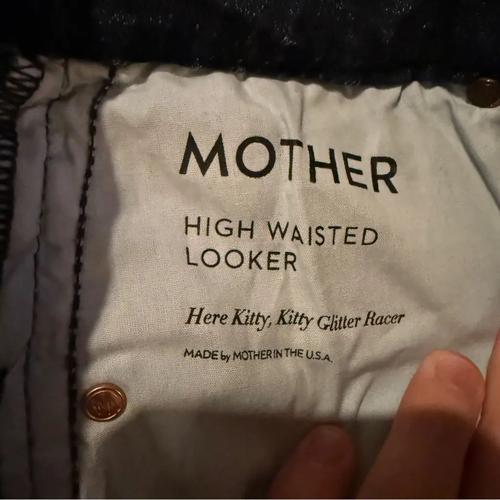 Mother Denim High Waisted Looker‎ Jeans in Here Kitty, Kitty Glitter Racer Sz 25 Blue - Image 10