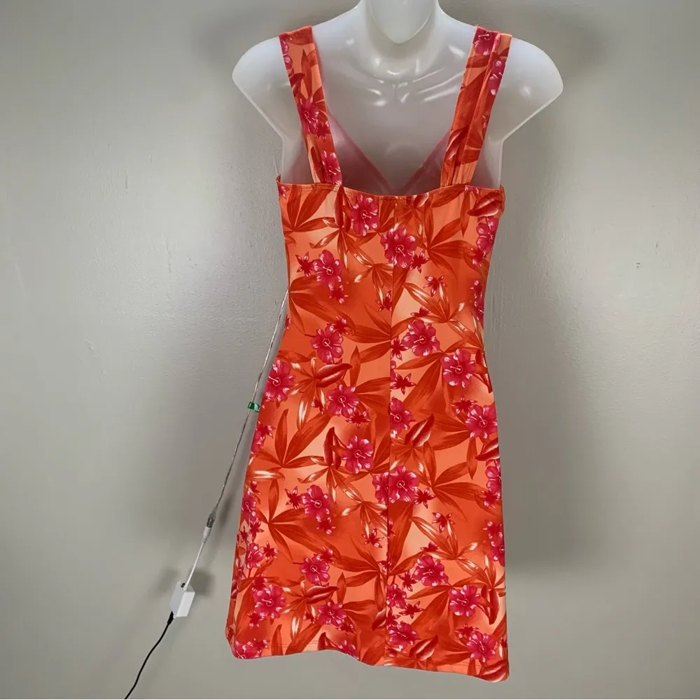 Taboo Vintage Y2K 90s  Tropical Vacation Print Dress size Small Orange Red - Image 4