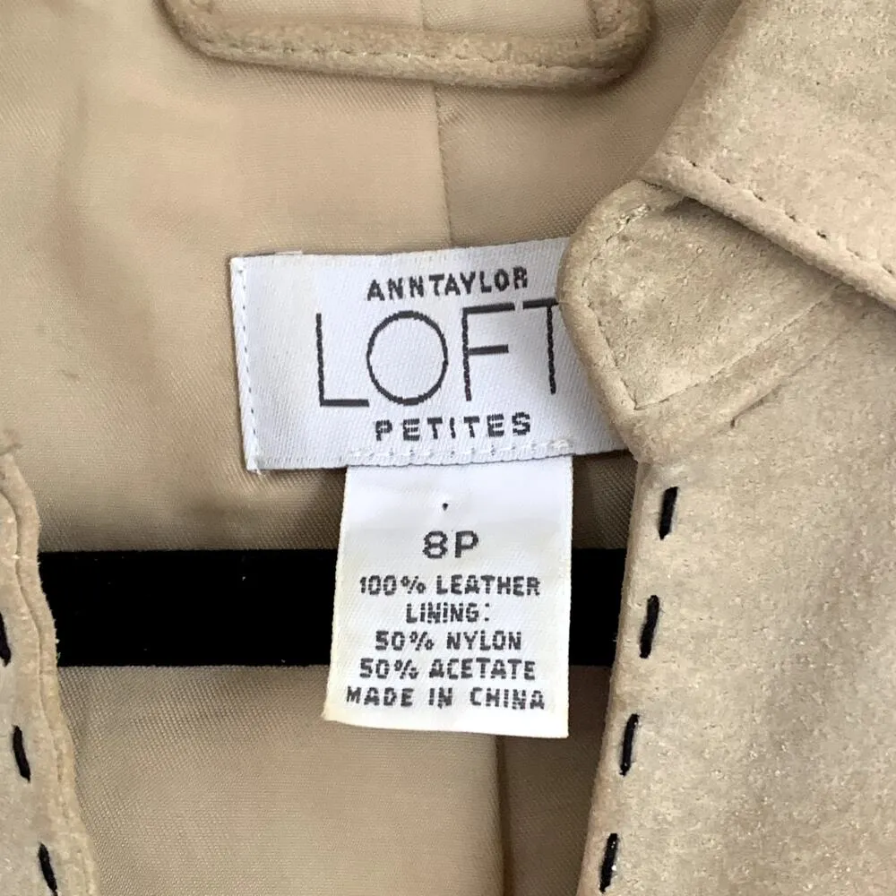 Vintage LOFT Suede Leather Dress in Tan Contrasting Black Stitch - Image 8