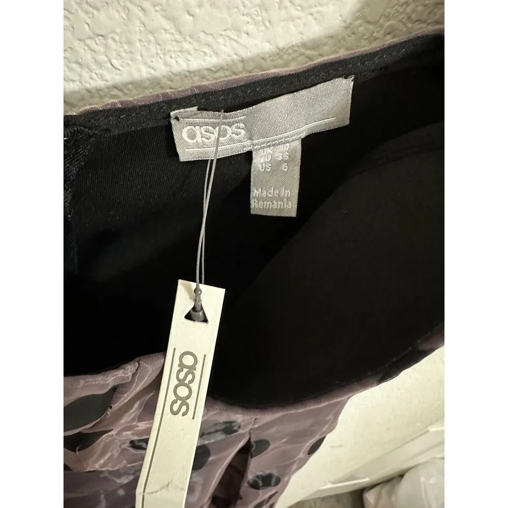 NEW Asos Dress Size 6 Women's Organza Overlay Puff Sleeve Midi Polka Dot Dress - Image 4