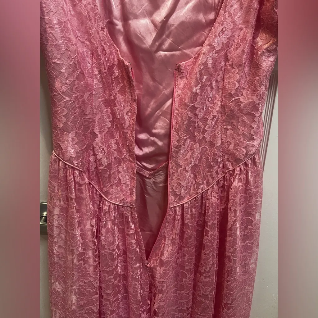 Dance Allure vintage formal dress 80s pink high-low lace puff sleeves drop waist - Image 4