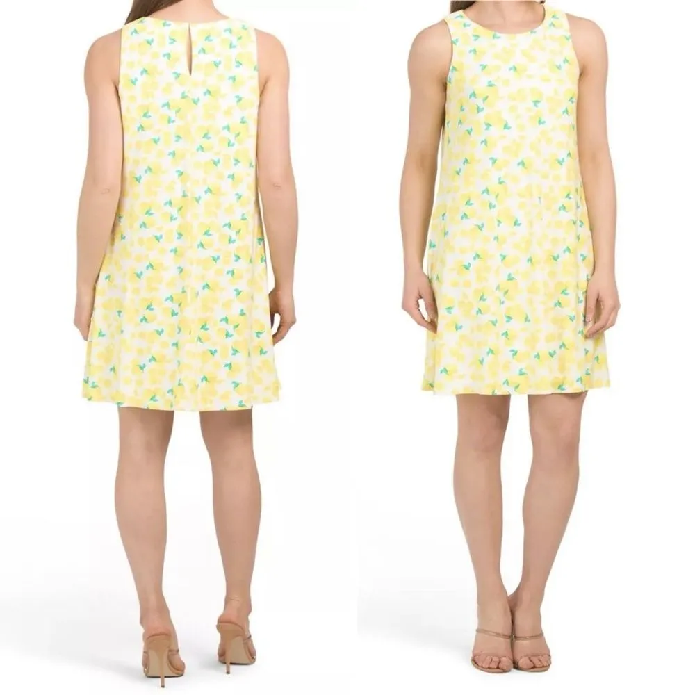 Pappagallo Summer Lemons Mini Swing Dress White & Yellow Women’s Size Medium - Image 4
