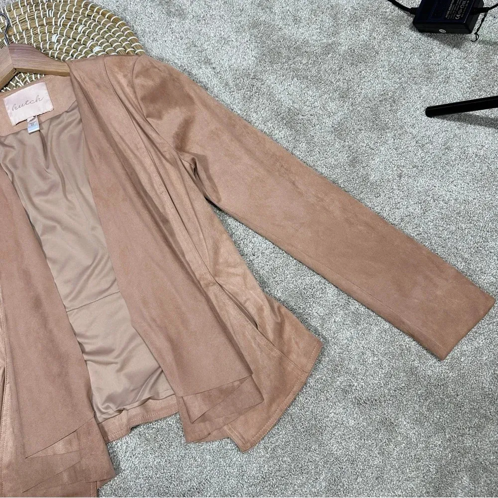 Anthropologie Hutch Open Jacket Blazer Faux Vegan Suede in Peachy Beige Size S - Image 7