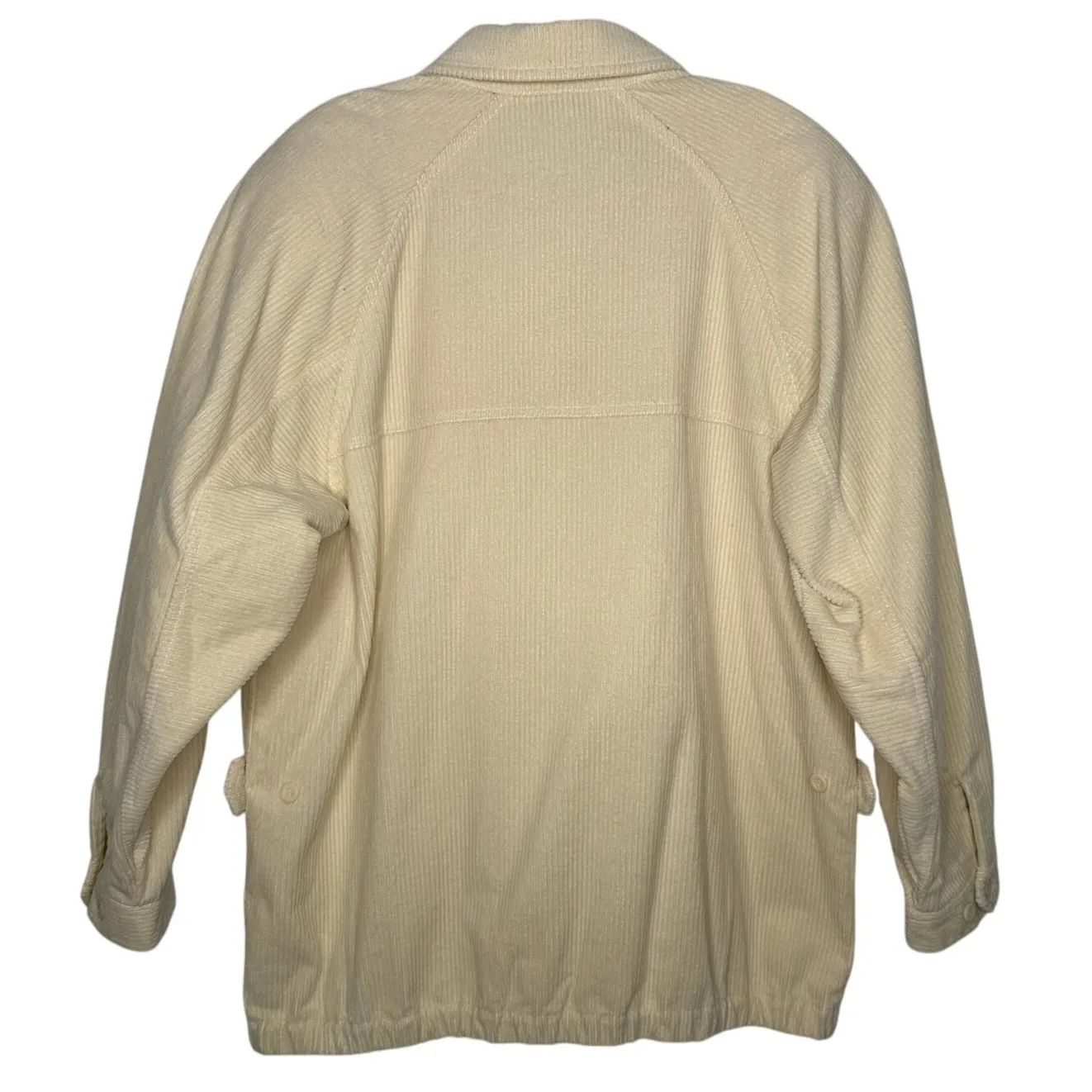 Vintage 80s/90s SK & Company Cream Corduroy Jacket puffy shoulders Hong Kong 12 Size L - Image 2