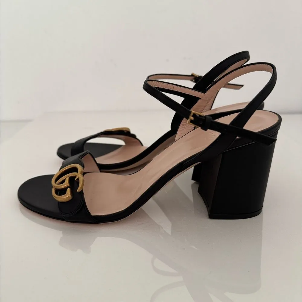 Gucci GG Marmont Black Leather Heel Sandals EU 40.5 US 10.5 Authentic - Image 7