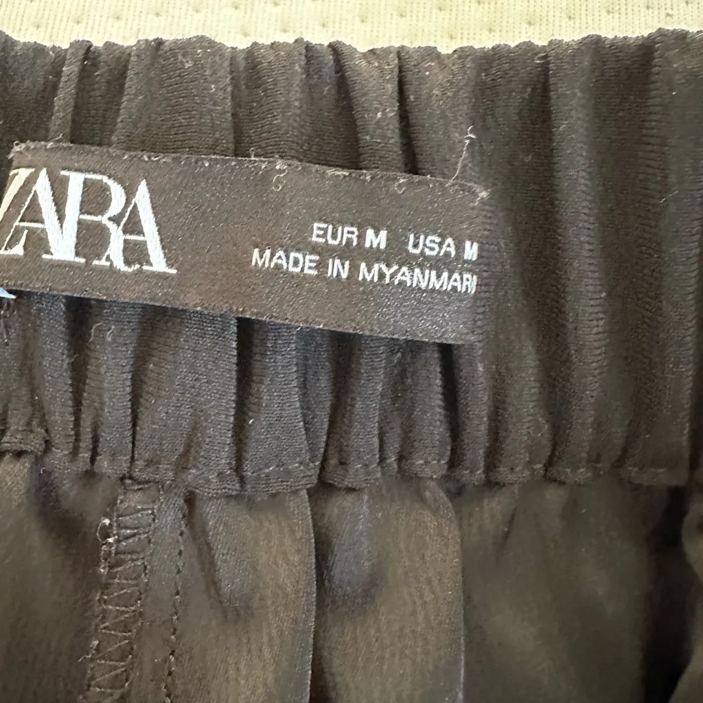 Zara Sz: M  Black Wide Leg Cropped Pull On Sailor Pant Large Button Accent - Image 7