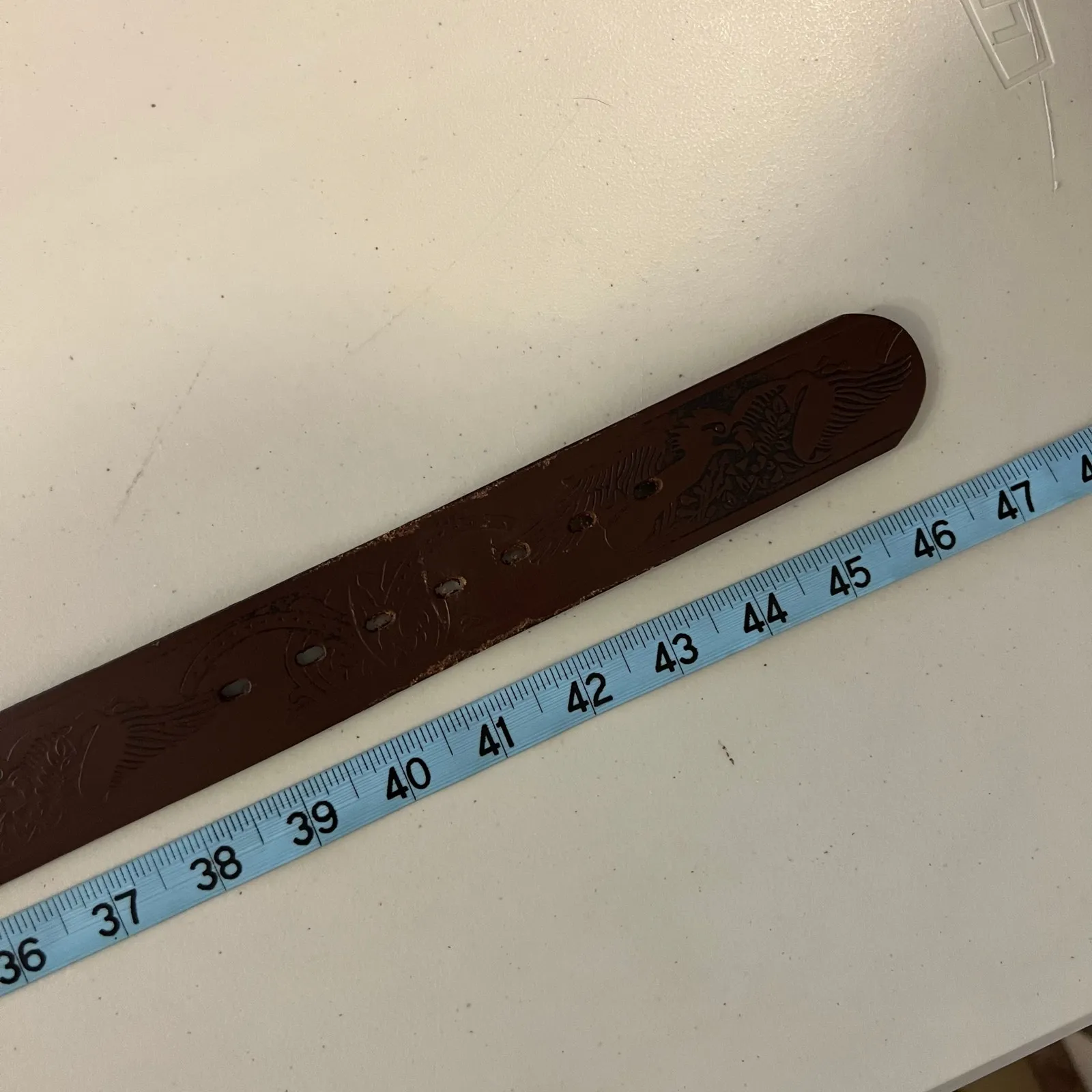 Wrangler  Brown Genuine Leather Eagle Tooled Western Belt Unisex Size Large - Image 8