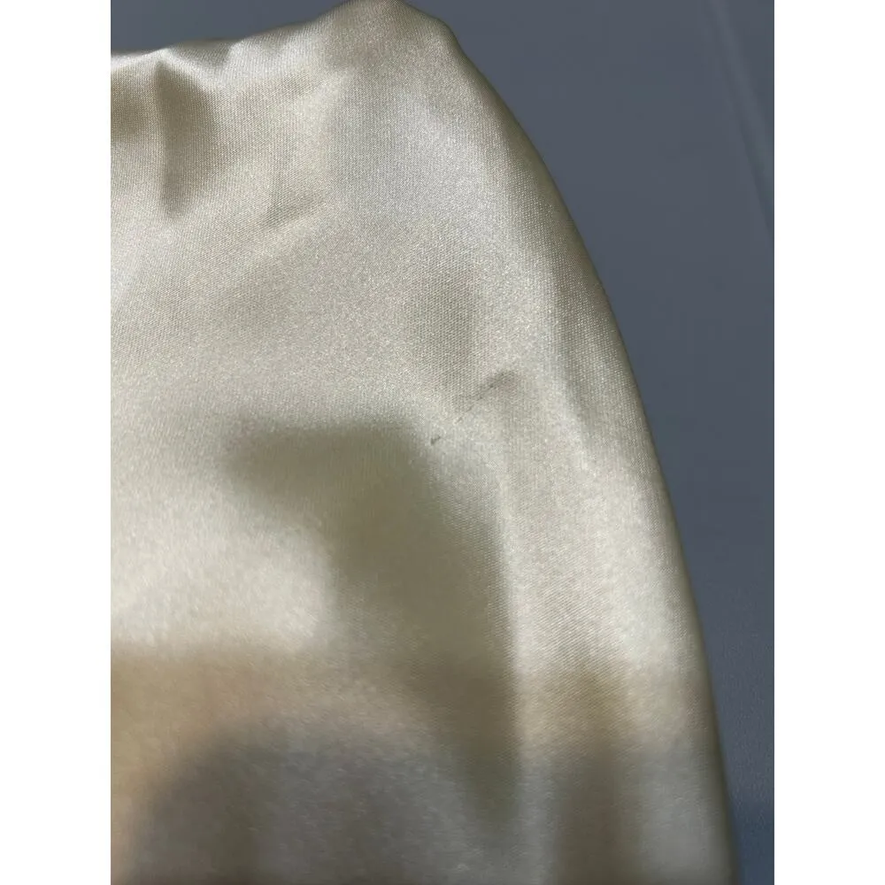 WeWoreWhat Cream Ecru Satin Cowl Draped Halter Backless Feather Mini Dress - Image 6