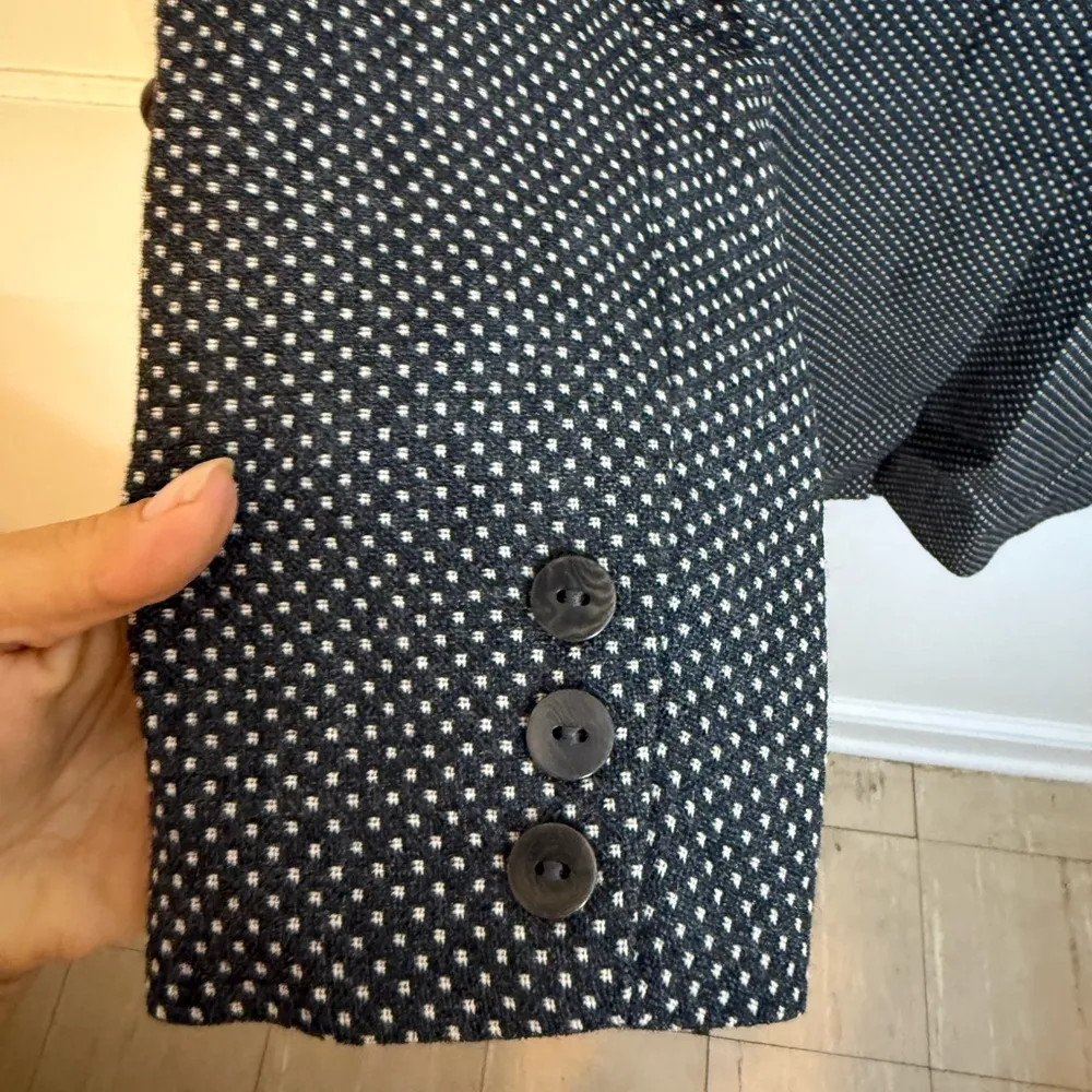 Sisley Gray and Cream Polka Dot Wool Longline Blazer - Image 9