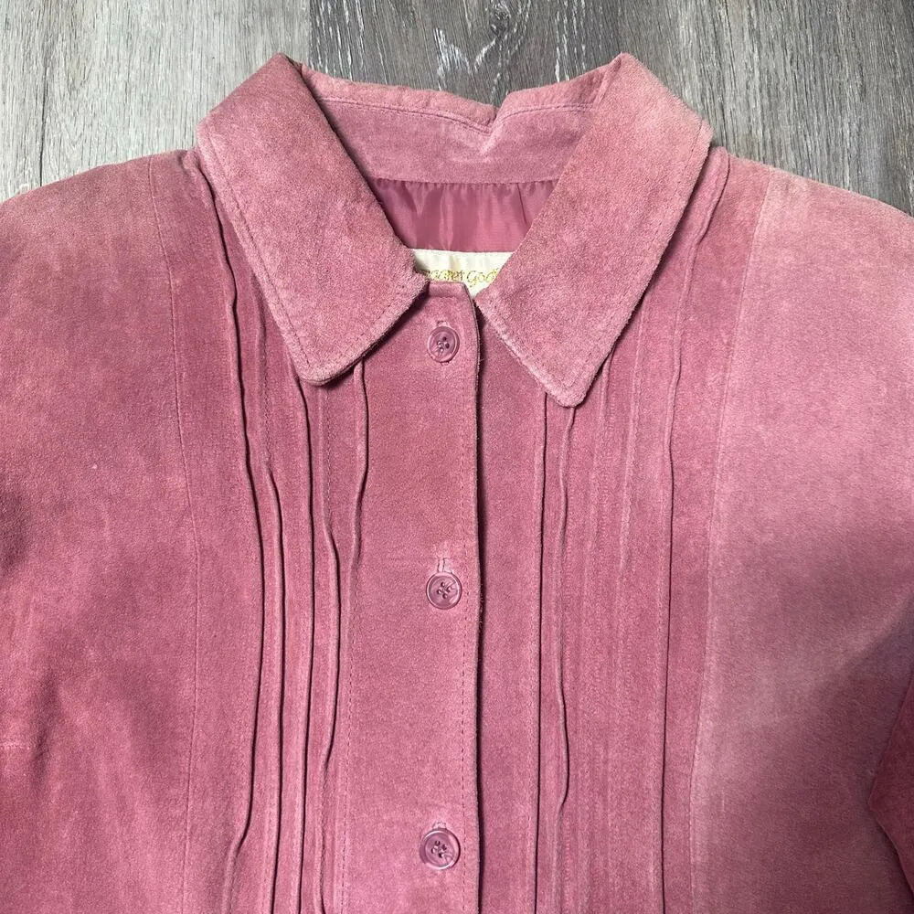 Vintage Margaret Godfrey Mauve Pink Genuine Leather Shirt Jacket Size M - Image 3