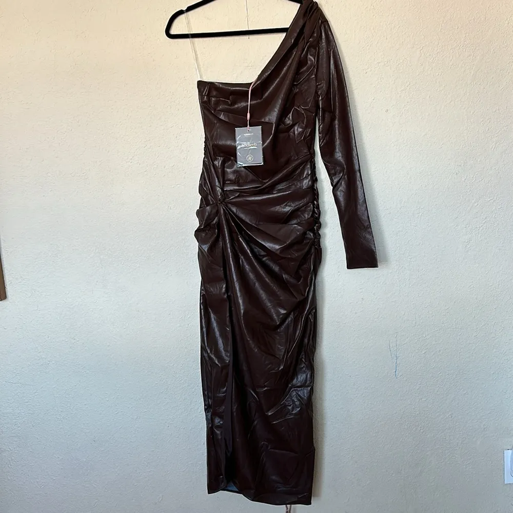 HOUSE OF CB 'Octavia' Cocoa Vegan Leather‎ Maxi Dress NWT size M brown - Image 5