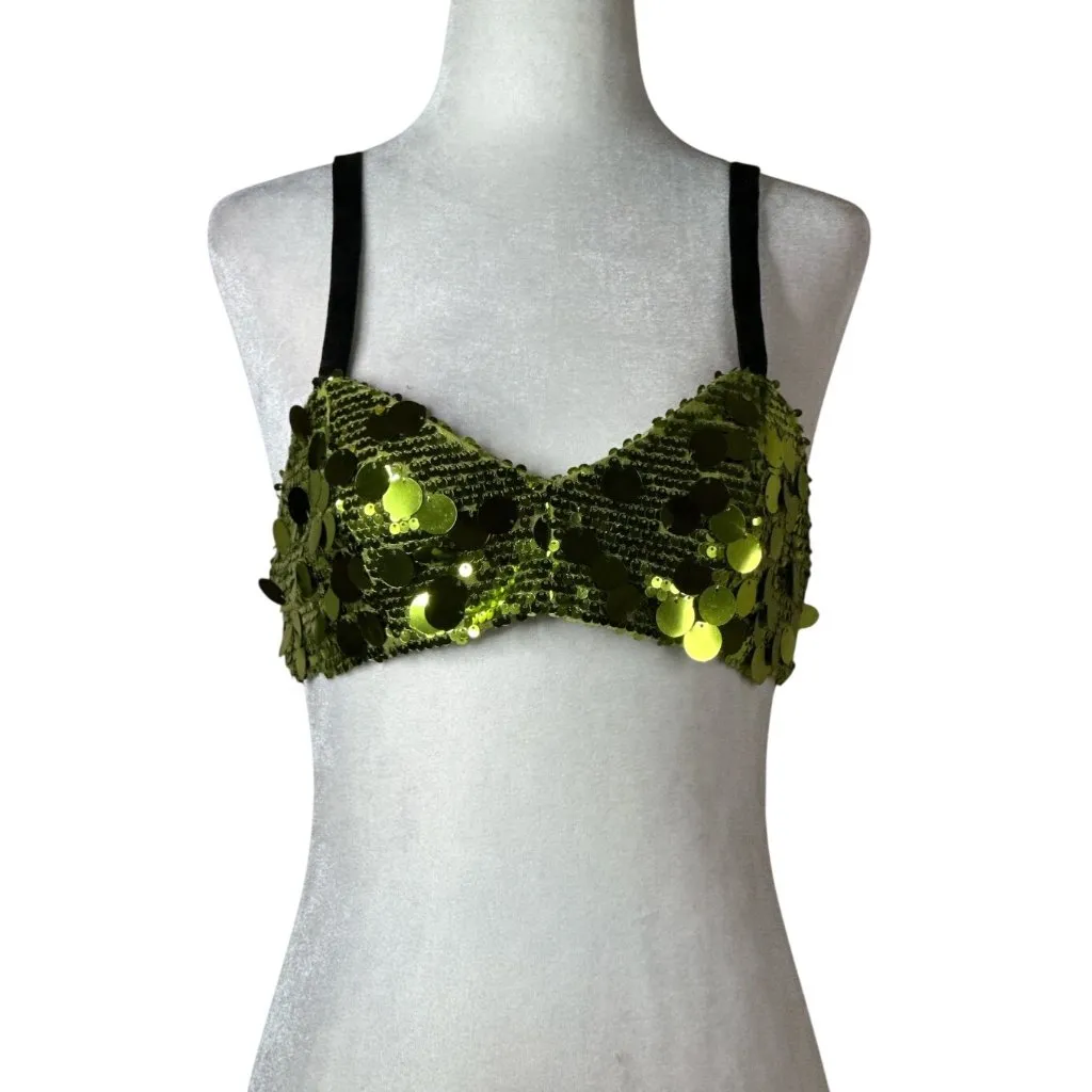 SIEDRES Lemy Bralette Top in Green Small New Womens Sequin Crop Top - Image 5