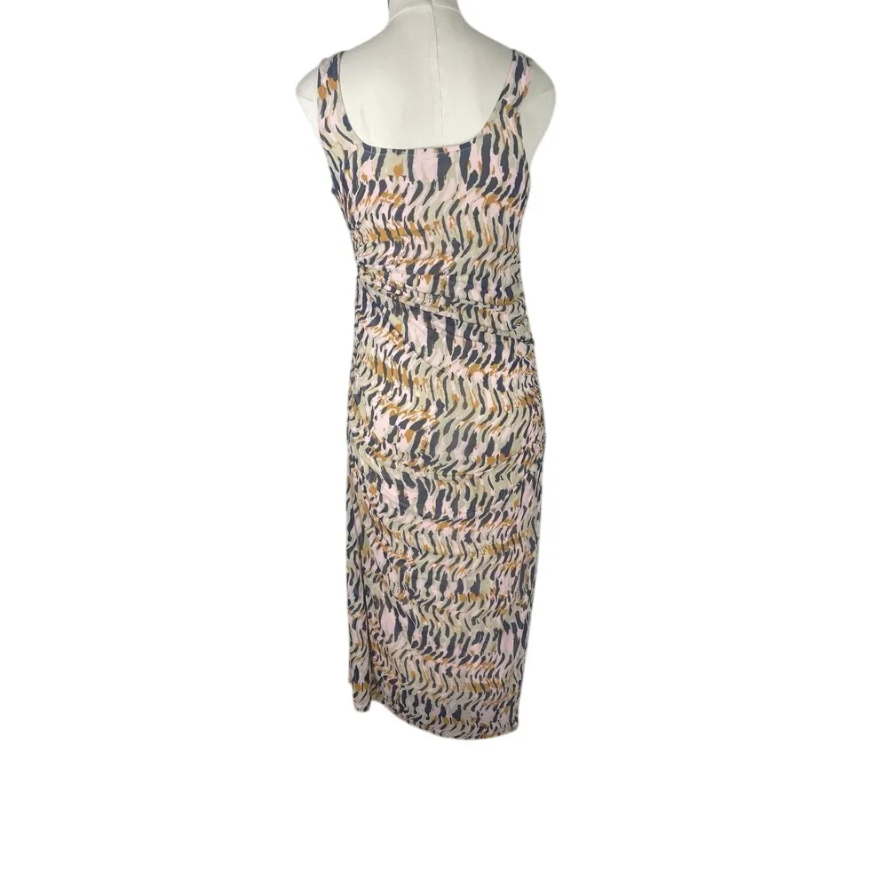 House of Harlow 1960 Abstract Print‎ Ruched Midi Dress Women's Size M Pink Size M - Image 5