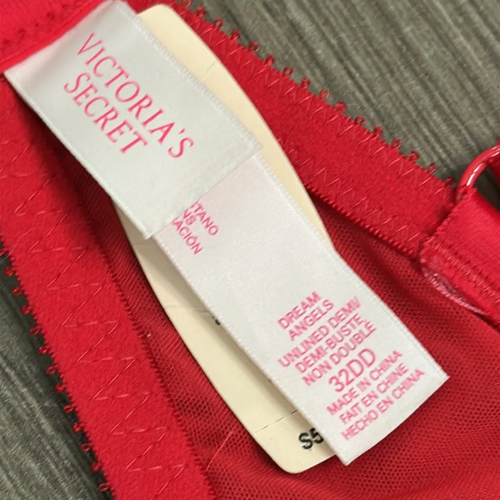 Victoria’s Secret Dream Angels 2016 Red Lace Unlined Demi Bra Size 32DD‎ - Image 10
