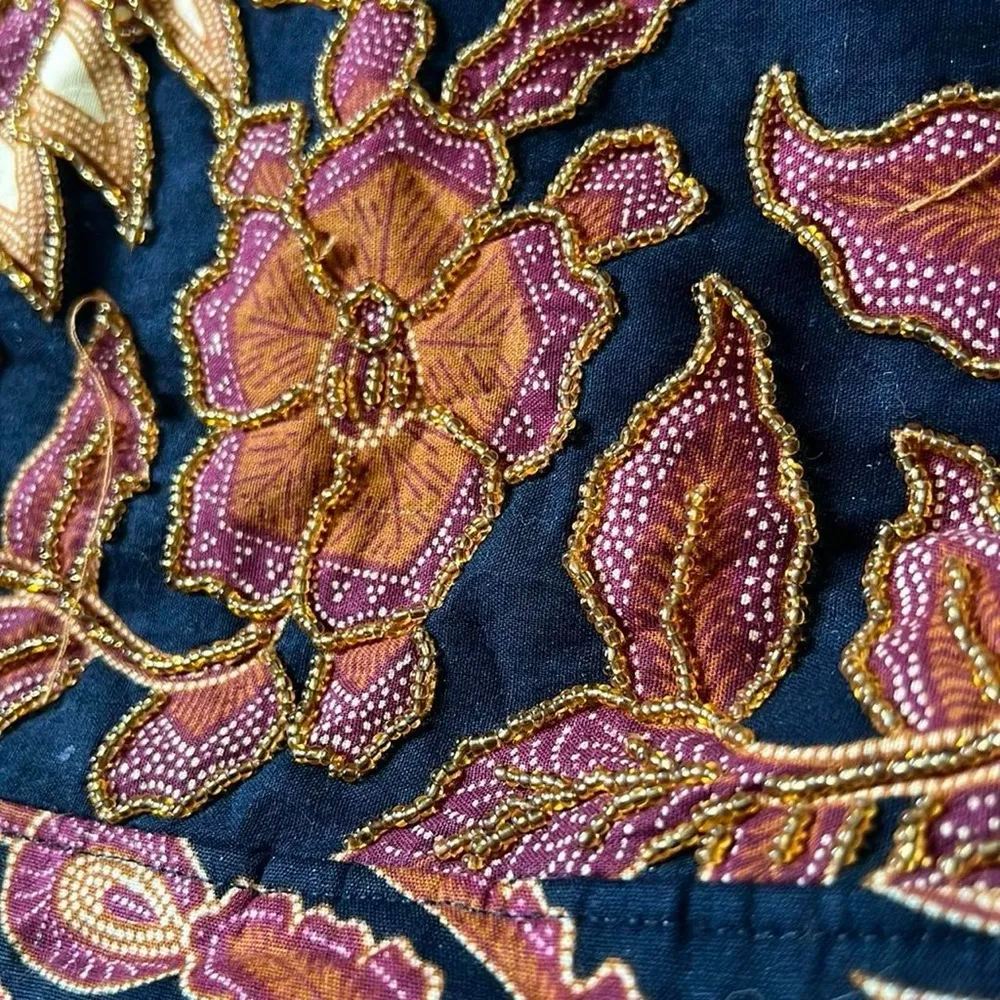 Beaded Floral Handbag Purse Black - Image 6