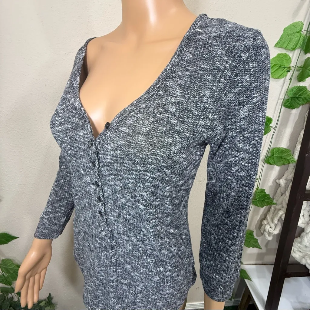 Gray Button-Up Women's Henley Top Lace Back - Image 4