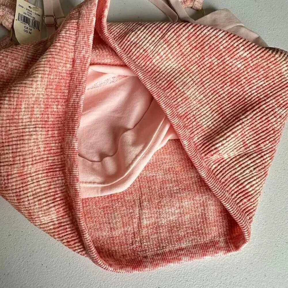 AERIE Seamless Gold Ring Longline Ribbed Bralette Bra Size Medium Coral Pink NEW - Image 6