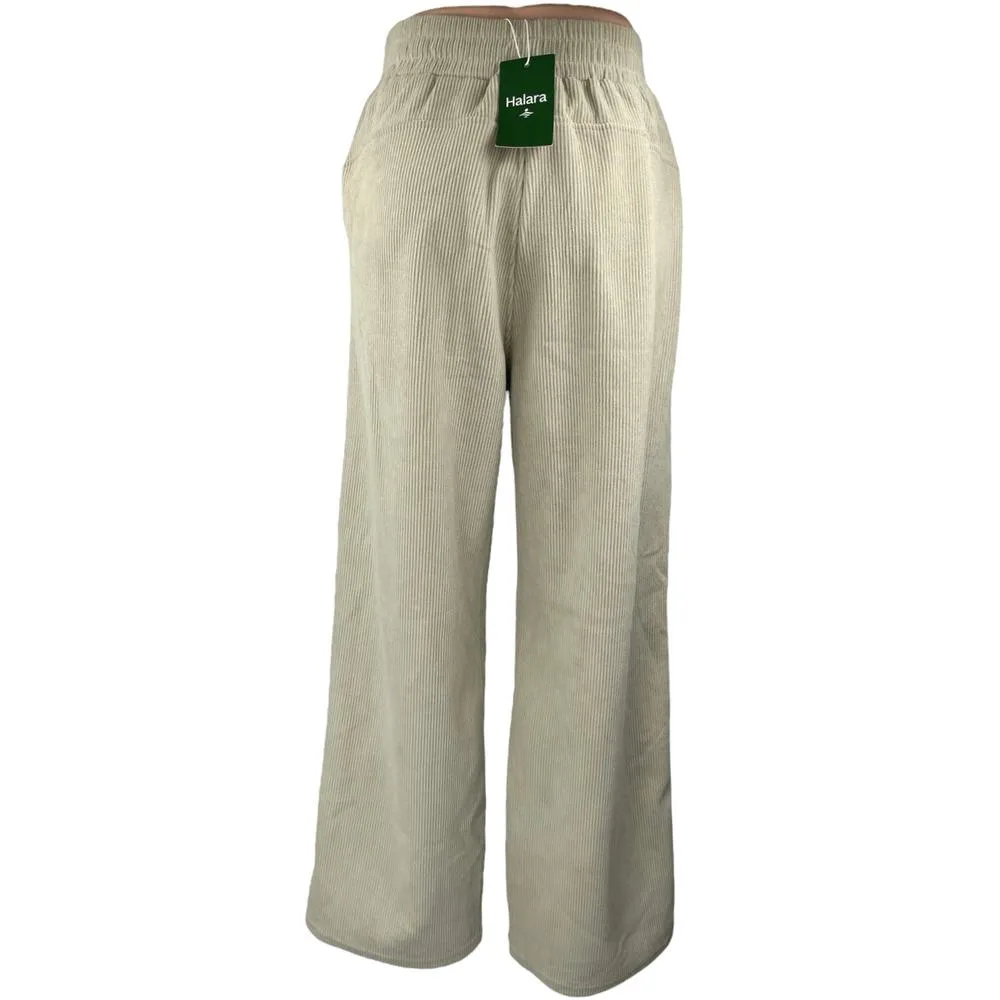 NEW Halara Cream Corduroy High Waist Straight Wide Leg Casual Trousers Pants XS - Image 3
