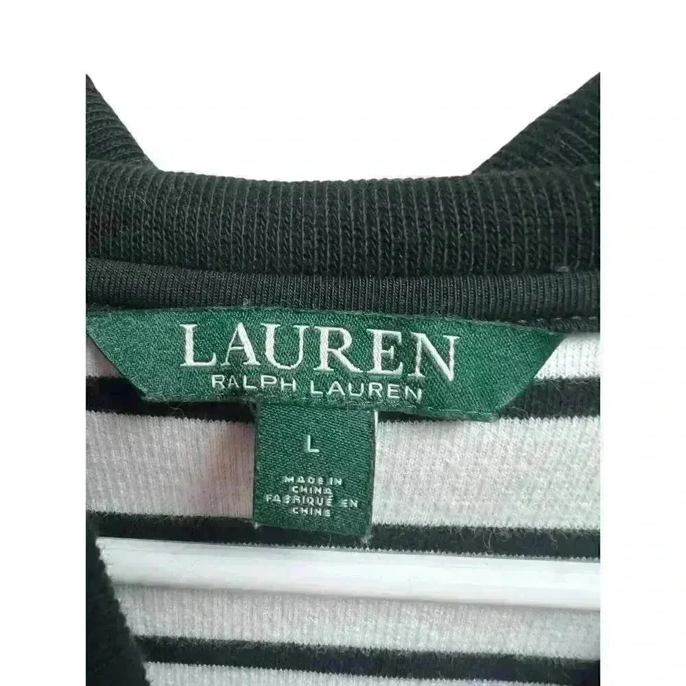 Lauren Ralph Lauren Knit Top Black White Stripes Shawl Collar Toggle Buttons Size L - Image 4