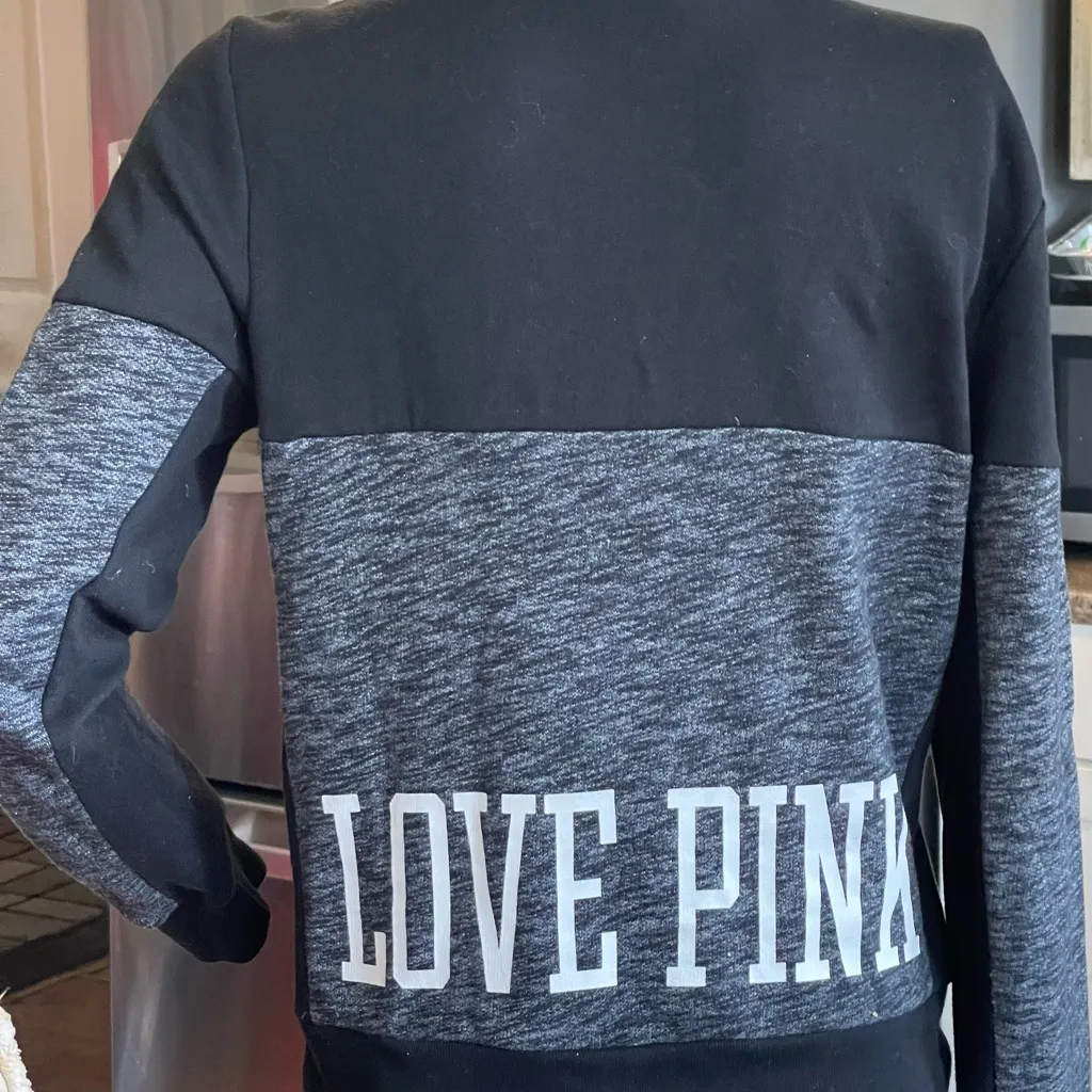 Victoria Secret PINK Quarter Zip Black Grey Colorblock Pullover Logo - Image 4