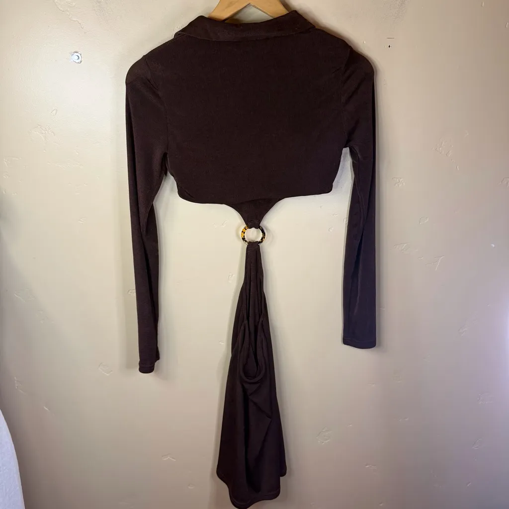 Peppermayo Womens Chocolate Brown Long Sleeve Cut Out Mini Dress Size 4 Formal - Image 6