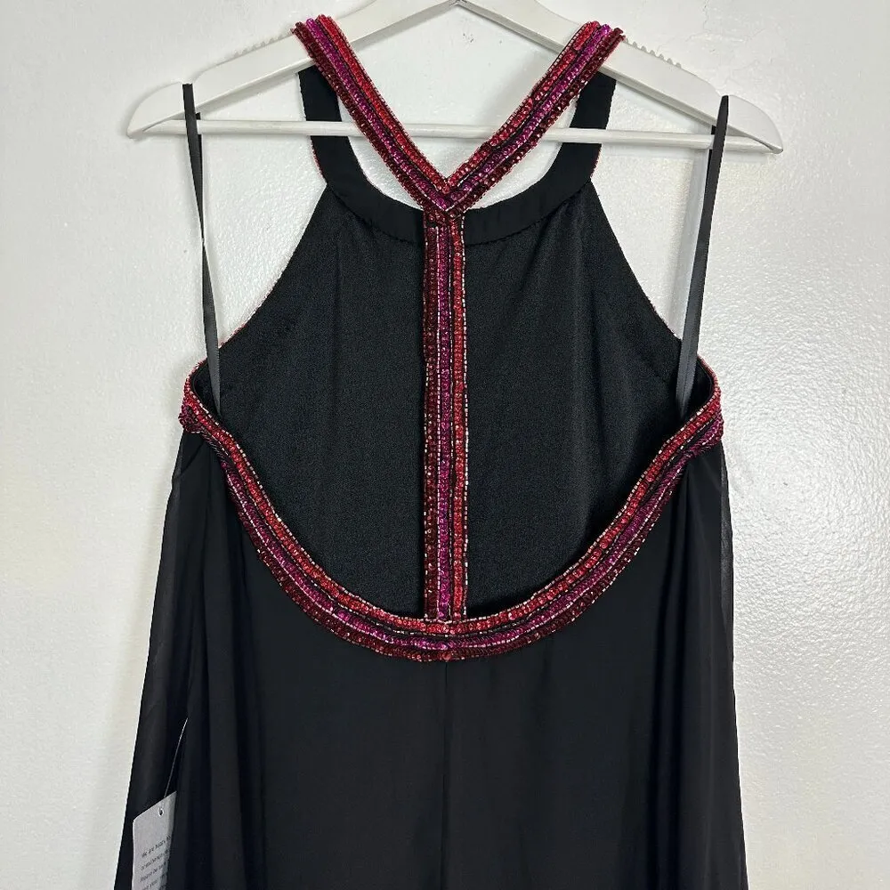 JEWEL Badgley Mischka Trapeze Dress with Beaded Trim in Black Size US 8 - Image 7