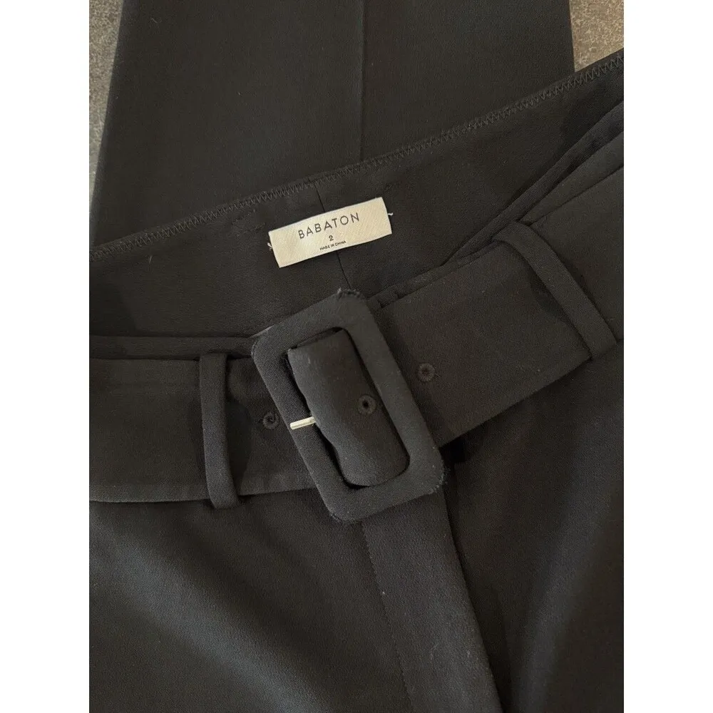 Aritzia Babaton Women Dress Pants Black Straight Belted High Rise Classic Size 2 - Image 9