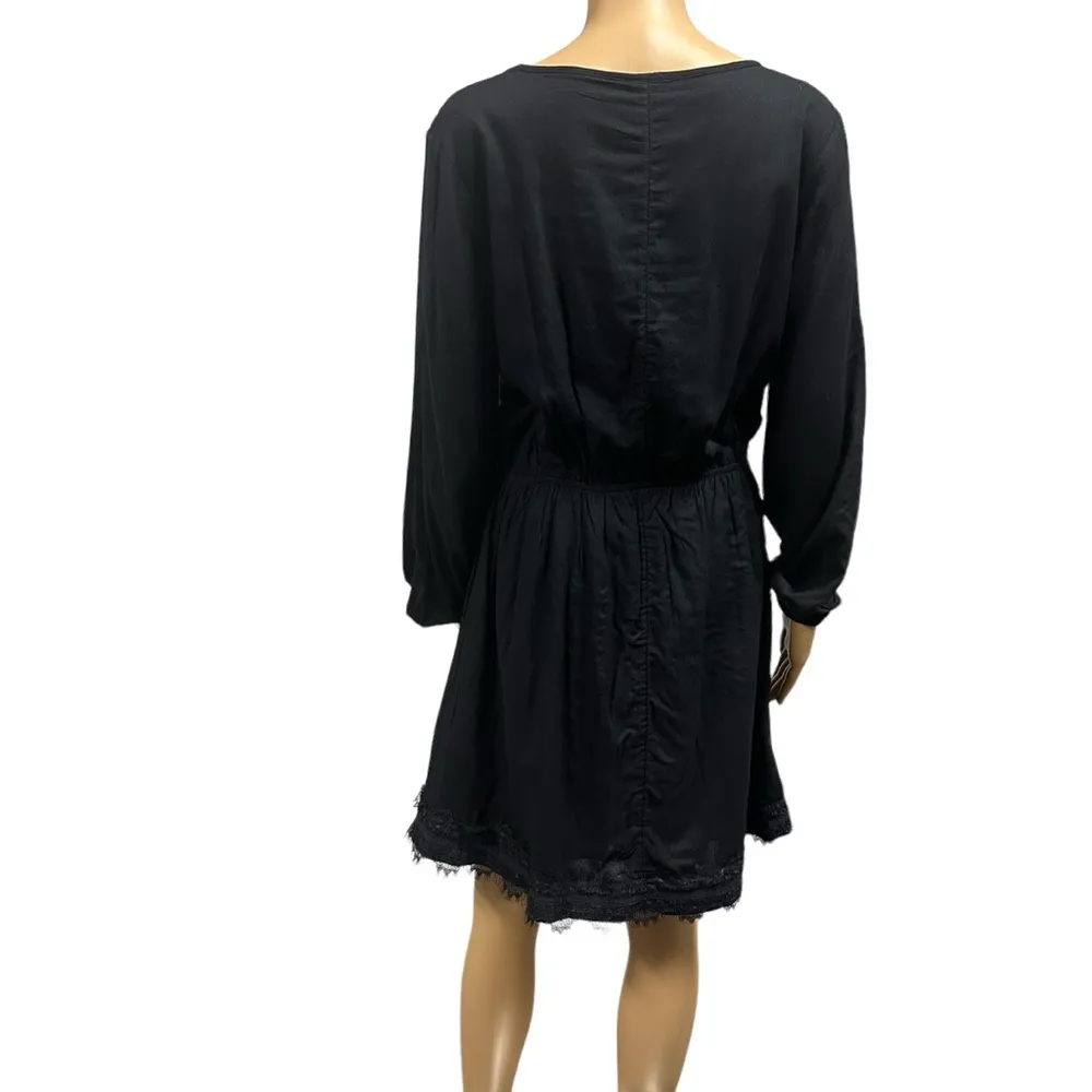 Roxy Side Of Motion Long Cutout Sleeve Lace Accent Elastic Waist Black Dress L - Image 8