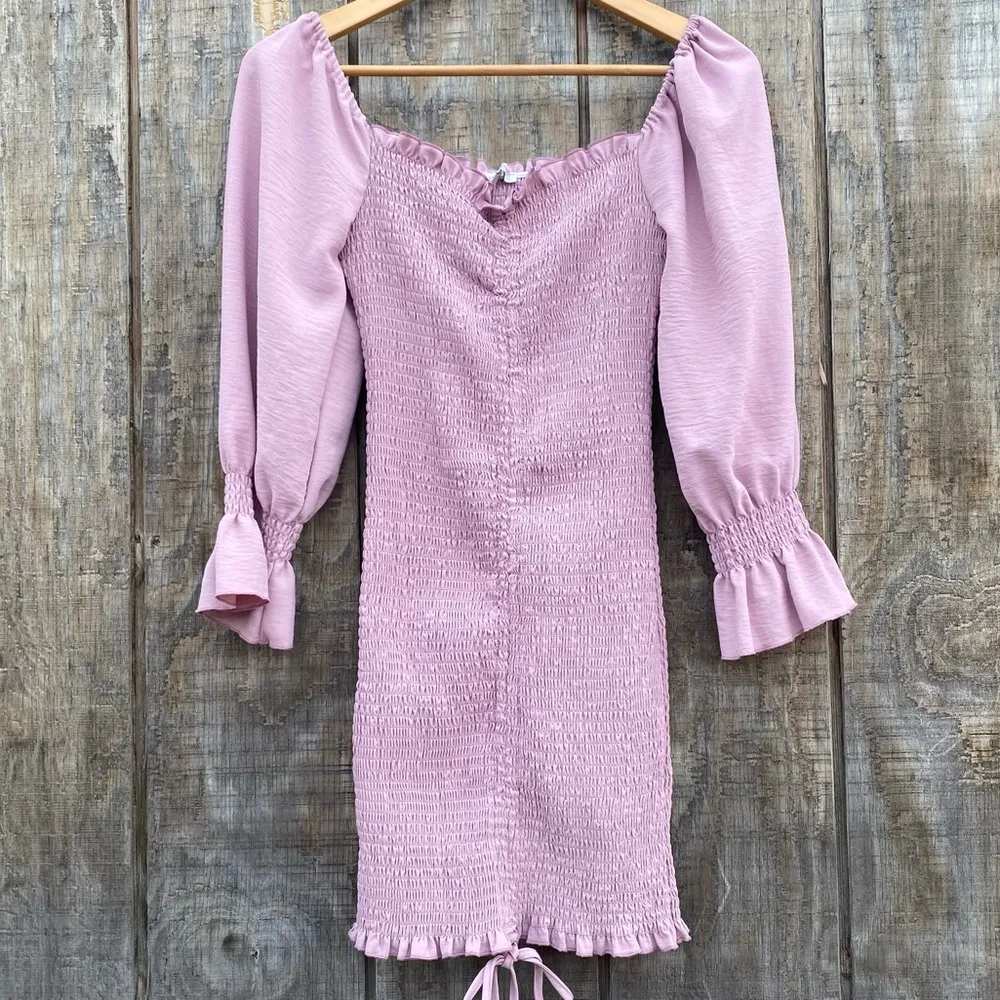 Love Tree Pink Full Smocked Body Long Sleeve Mini Dress Size S - Image 3