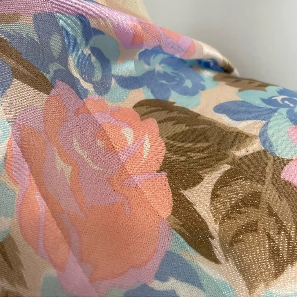 Floral Scarf Vintage Long Roses‎ Pink Blue Sheer Sheen Stripe Elegant Retro - Image 5